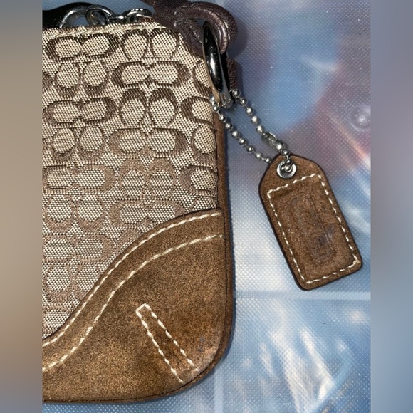 COACH SIGNATURE MINI C”s BROWN ID COIN CREDIT CARDS CASE POUCH WRISTLET RARE - Picture 5 of 9